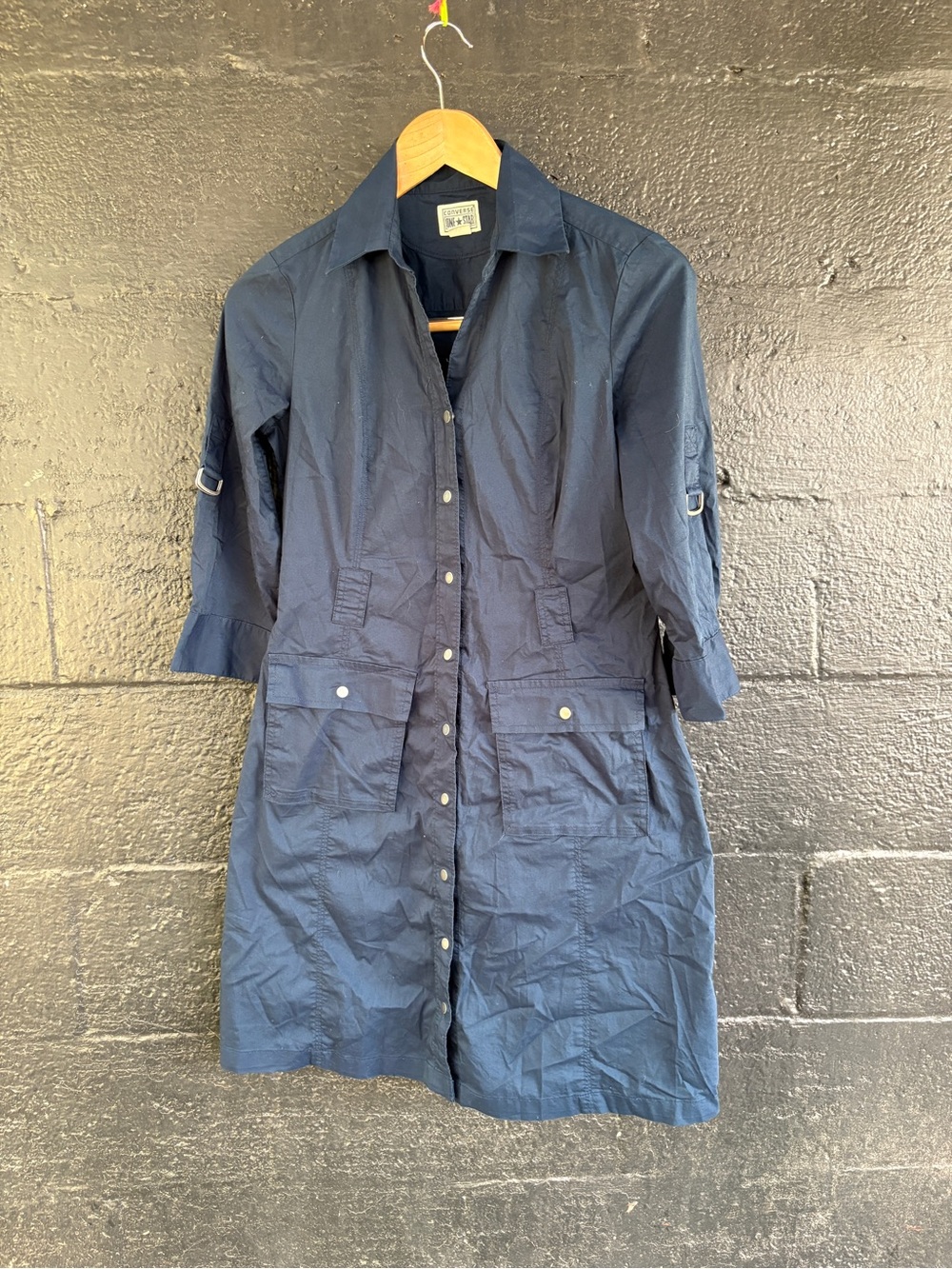 Converse One Star Navy Button-Front Trench Shirt Dress
